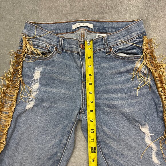 Eunina Jeans Women Size 11 Skinny Low Rise Classic Stretch Denim Fringe Sides - Picture 5 of 12